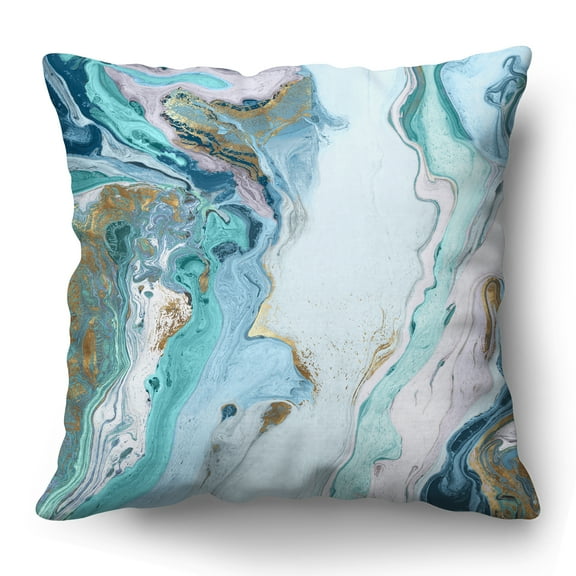 Americanflat 14"x14" Abstract Marble Design Throw Pillow with Premium Polyester - White and Blue