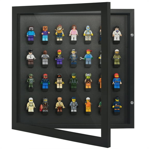 Americanflat 14x14 Minifigure Display Case with Polished Plexiglass - Holds 28 Minifigures - Wall-Mounted Display Case for Small Collectibles - Black