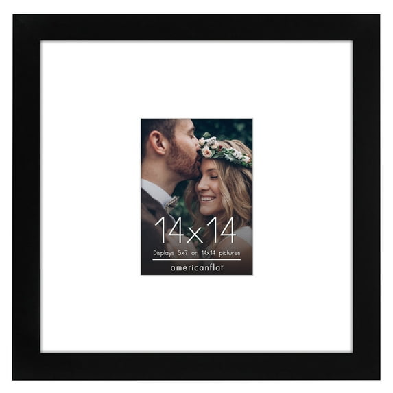 Americanflat 14x14 Wedding Signature Picture Frame - 5x7 Picture Frame with or 14x14 Frame without Mat - Black