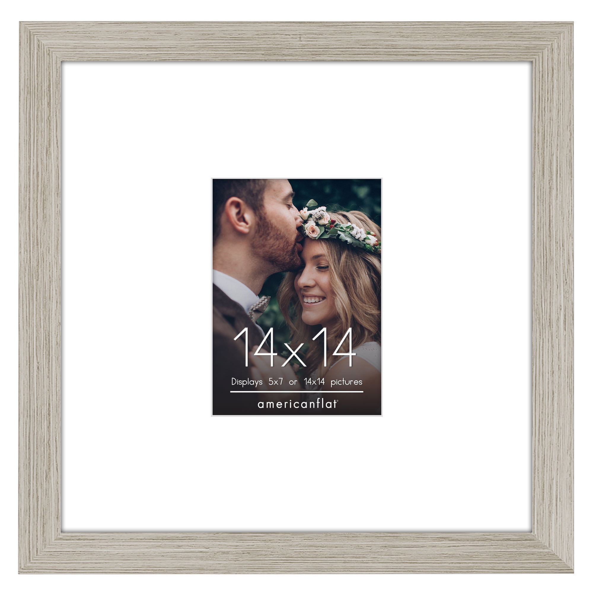 Americanflat 14x14 Picture Frame with Shatter-Resistant Glass with 5x7 Mat Wedding Signature Wall - Driftwood