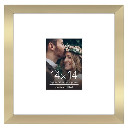 Americanflat 14x14 Picture Frame with Shatter-Resistant Glass with 5x7 Mat Wedding Signature Display - Gold