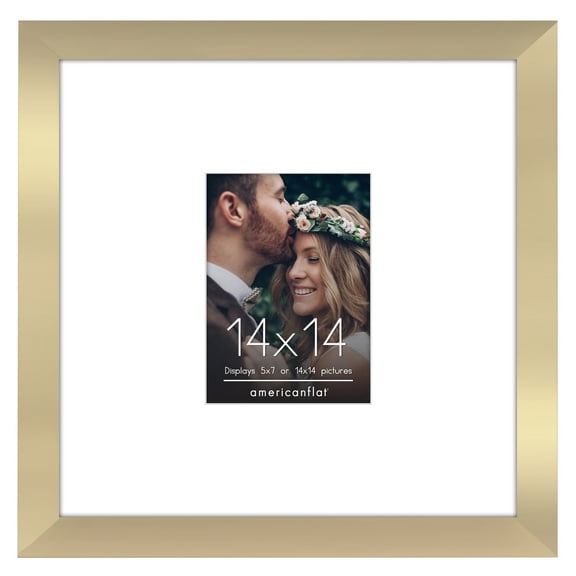 Americanflat 14x14 Wedding Signature Picture Frame - 5x7 Picture Frame with or 14x14 Frame without Mat - Gold