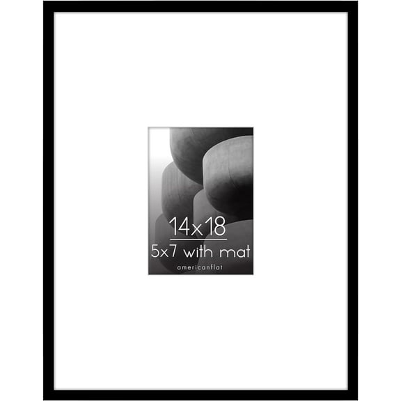 Americanflat 14x18 Picture Frame in Black - Use as 5x7 Picture Frame with Mat or 14x18 Frame Without Mat - Thin Border Photo Frame with Plexiglass Cover - Vertical or Horizontal Wall Display