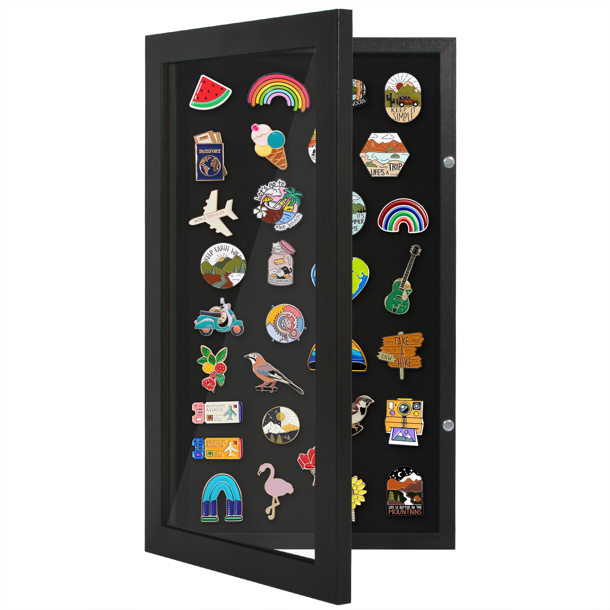 Americanflat 15x8.5 Picture Frame with Shatter-Resistant Glass Pin Display Case Ideal Enamel Pins - Black