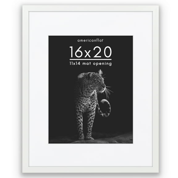 Americanflat 16x20 Picture Frame with Polished Plexiglass with 11x14 Mat Display Photo Soho Collection - White