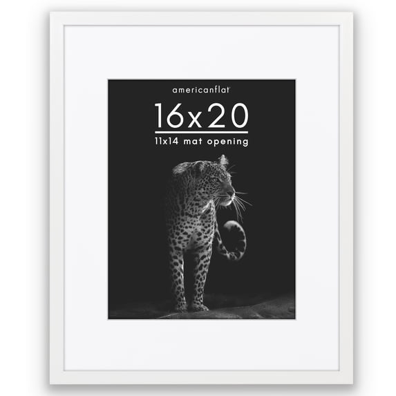 Americanflat 16x20 Picture Frame with Polished Plexiglass with 11x14 Mat Display Photo Soho Collection - White