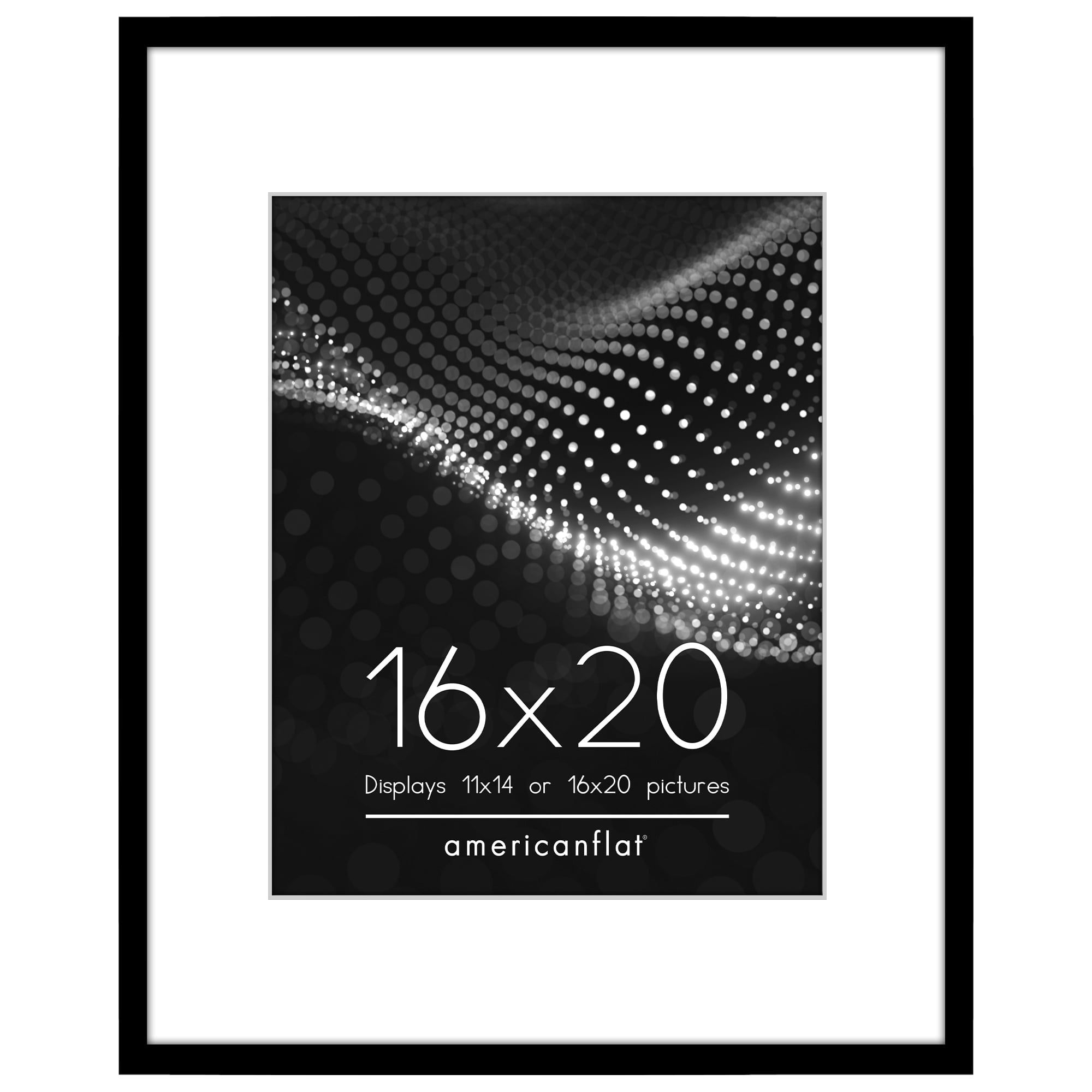 Americanflat 16x20 Picture Frame with Polished Plexiglass with 11x14 Mat Display Photo Streamline - Black
