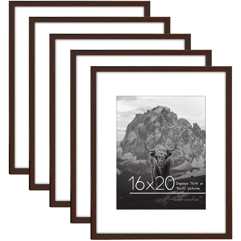 Frametory, 16x20 Picture Frame with Mat for 11x14 Picture- - High  Definition Glass Wide Molding - Preinstalled Wall Mounting Hardware (Black,  1 Pack)