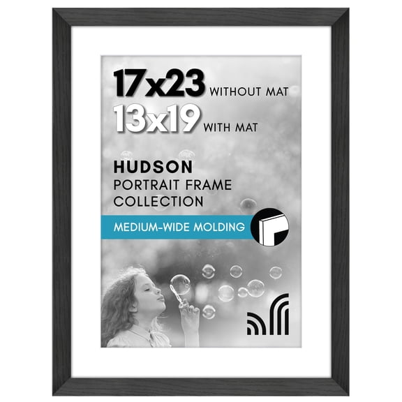 Americanflat 17x23 Picture Frame with Polished Plexiglass - Use as 13x19 Frame with Mat or Display 17x23 Photo Without Mat - Hudson Collection - Wide Picture Frames for Wall Display - Black