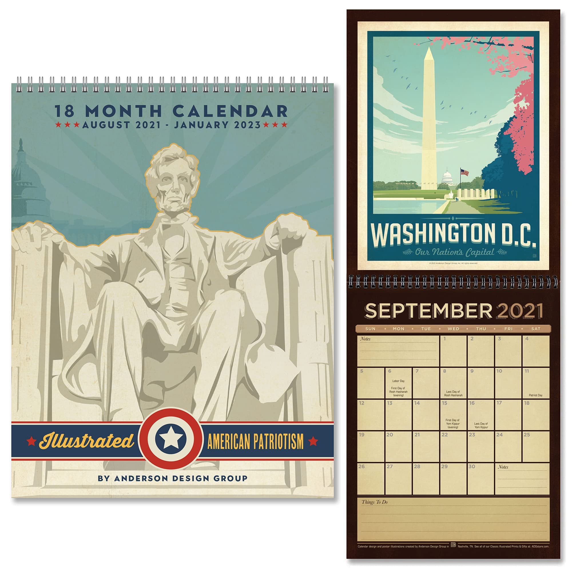 Americanflat 18 Month Wall Calendar - August 2021 to January 2023 - American Patriotism Design, 10 x 26 Inches
