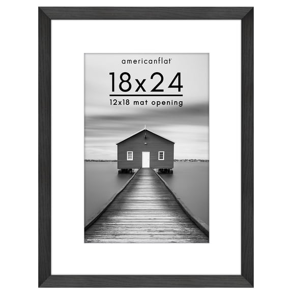 Americanflat 18x24 Poster Frame with Polished Plexiglass with 12x18 Mat Display Photo Hudson Wide - Black