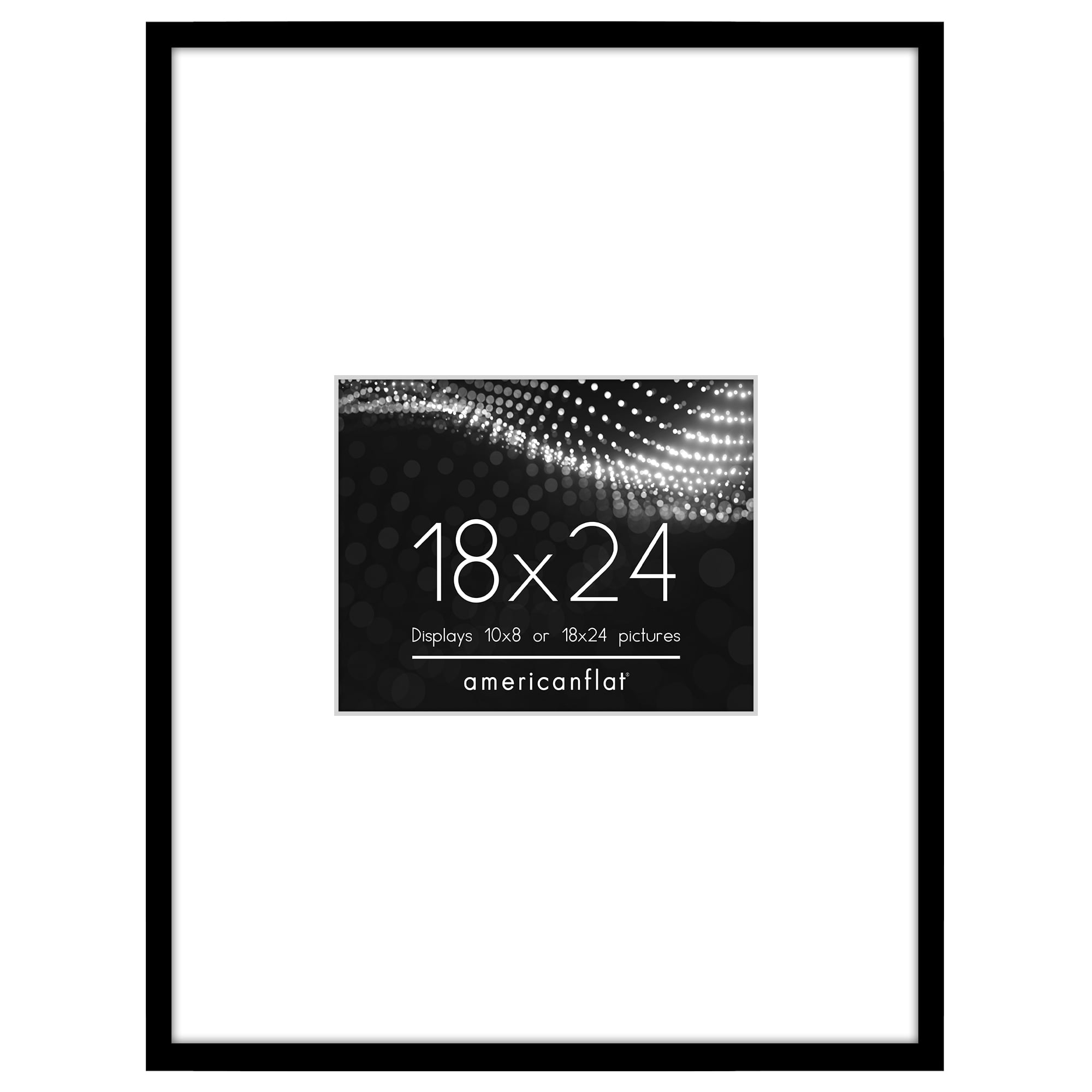 Americanflat 18x24 Poster Frame with Polished Plexiglass with 10x8 Mat Display Photo Streamline Thin - Black
