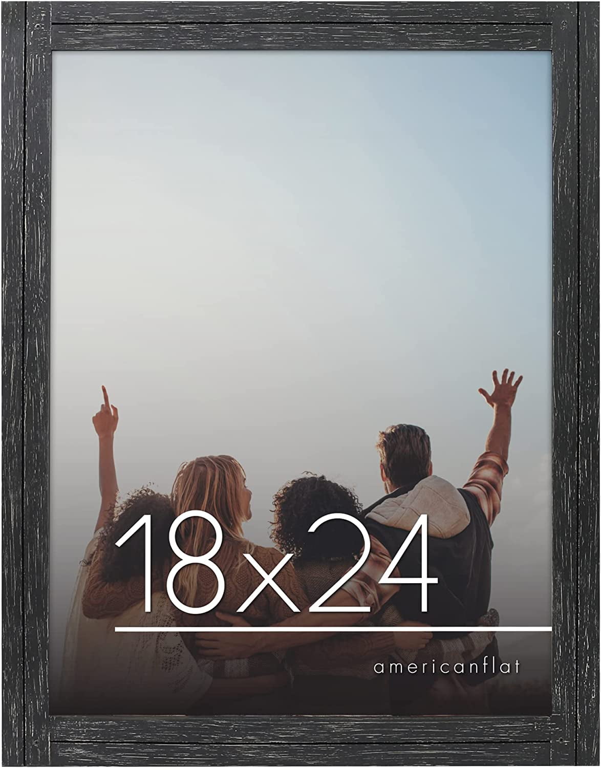 Americanflat 18x24 Rustic Picture Frame in Black with Textured Wood and Plexiglass - Horizontal and Vertical Formats for Wall