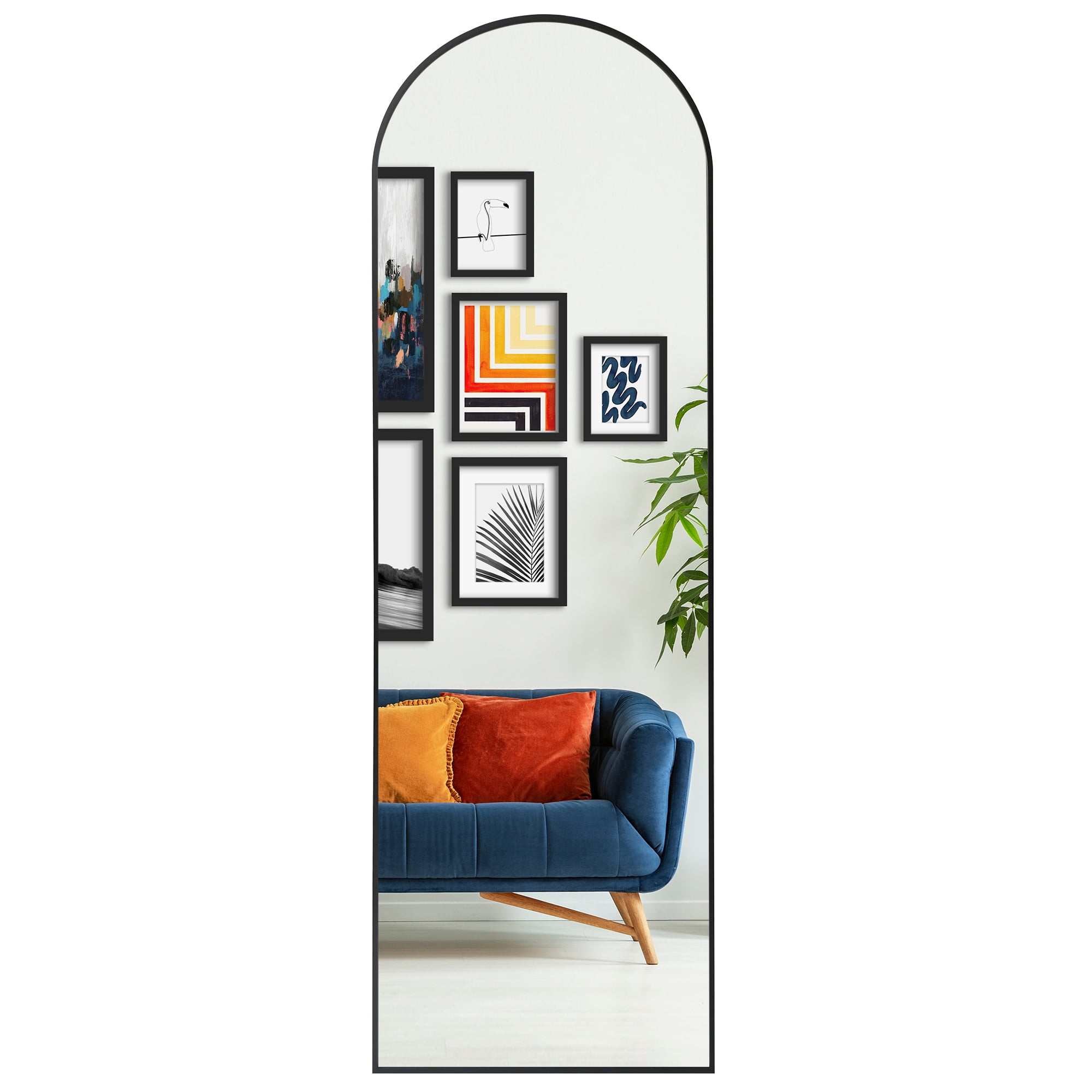Americanflat - 18x58 Black Arched Full Length Mirror With Stand Full Body Mirror for Bedroom Living Room Bathroom