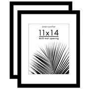 Americanflat 11x14 Picture Frame with Polished Plexiglass with 8x10 Mat 2 Pack Display Photo Galleria - Black