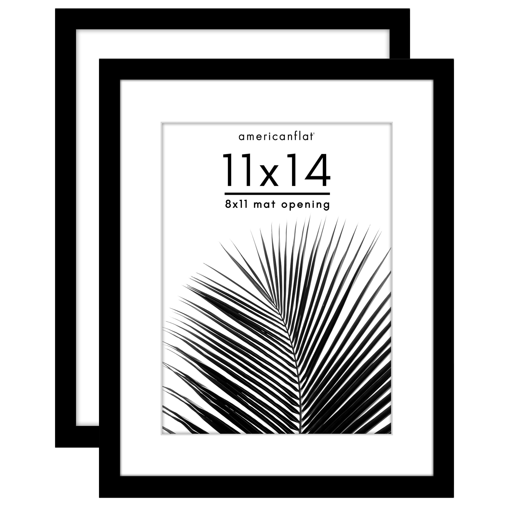 Americanflat 11x14 Picture Frame with Polished Plexiglass with 8x11 Mat 2 Pack Display Photo Galleria - Black