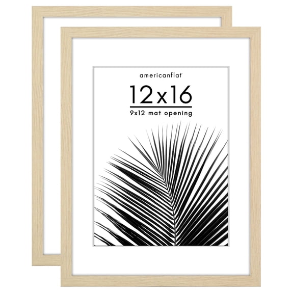 Americanflat 12x16 Picture Frame with Polished Plexiglass with 9x12 Mat 2 Pack Display Photo - Natural Oak