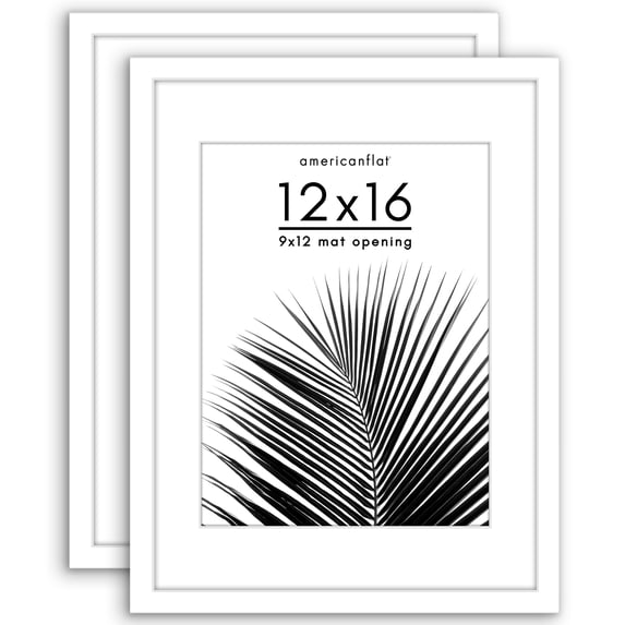 Americanflat 12x16 Picture Frame with Polished Plexiglass with 9x12 Mat 2 Pack Display Photo Galleria - White