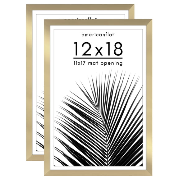 Americanflat 12x18 Poster Frame with Polished Plexiglass with 11x17 Mat 2 Pack Display Photo Galleria - Gold
