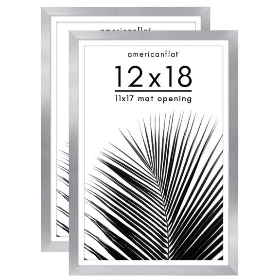 Americanflat 12x18 Poster Frame with Polished Plexiglass with 11x17 Mat 2 Pack Display Photo Galleria - Silver