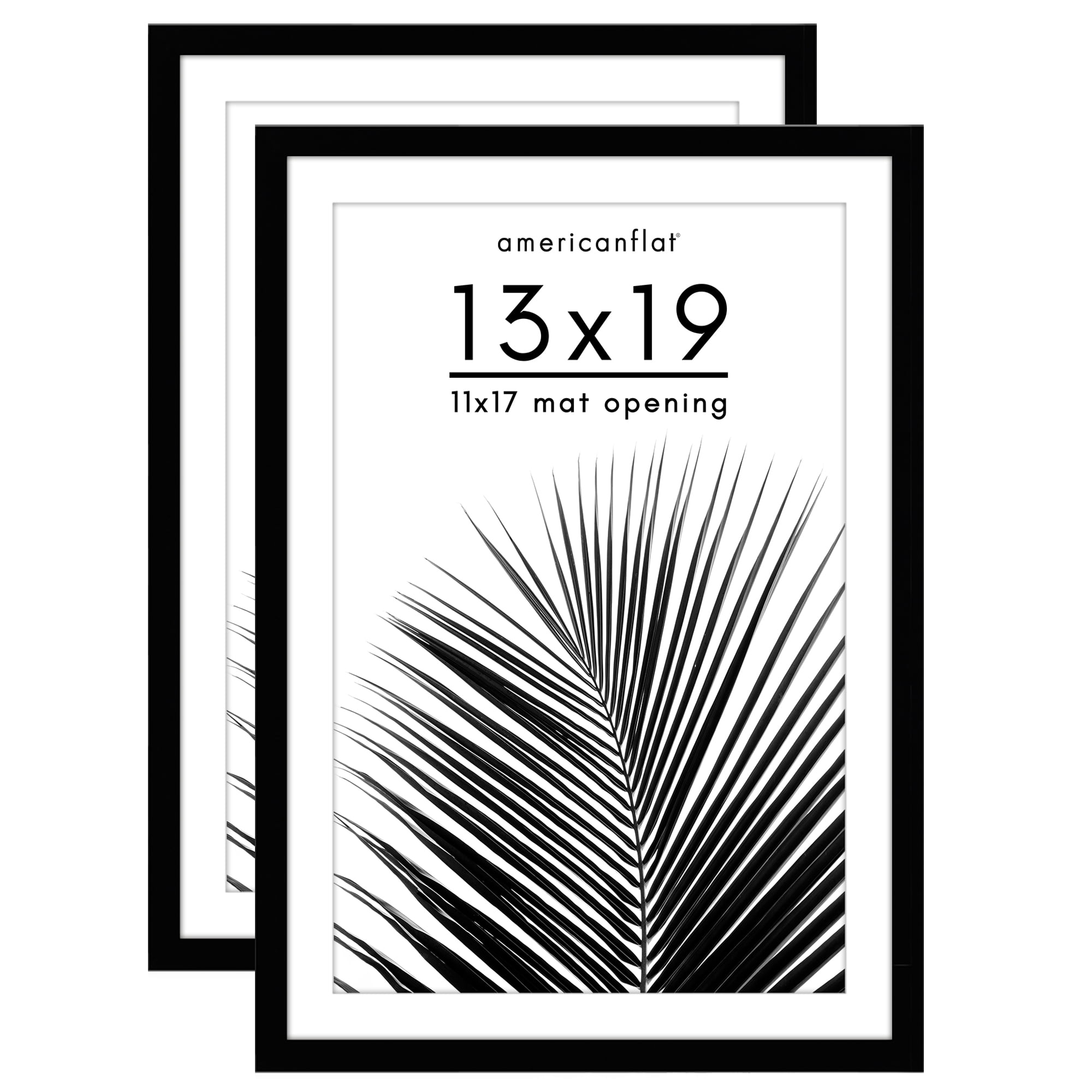 Americanflat 13x19 Picture Frame with Polished Plexiglass with 11x17 Mat 2 Pack Display Photo Galleria - Black