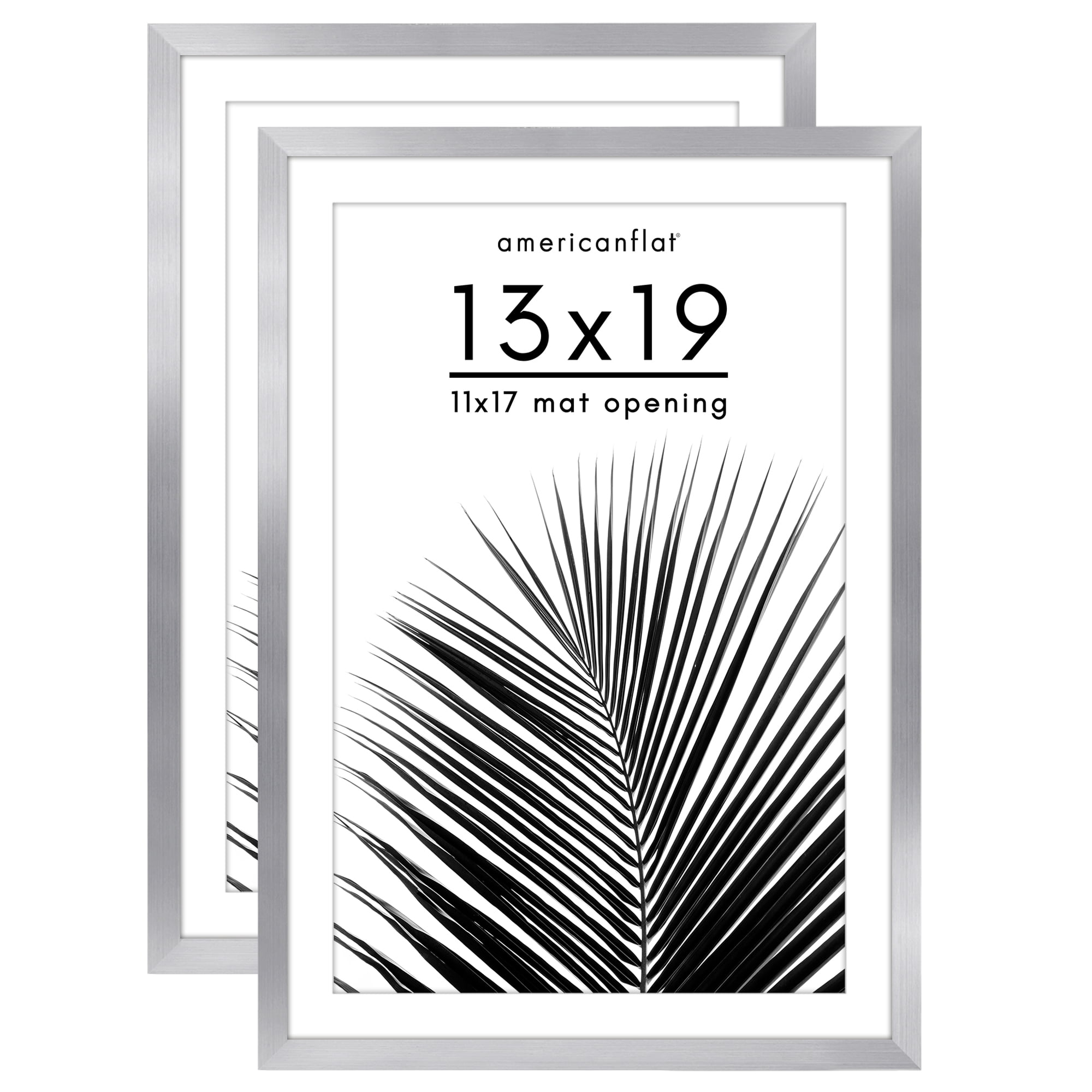 Americanflat 13x19 Picture Frame with Polished Plexiglass with 11x17 Mat 2 Pack Display Photo Frames - Silver
