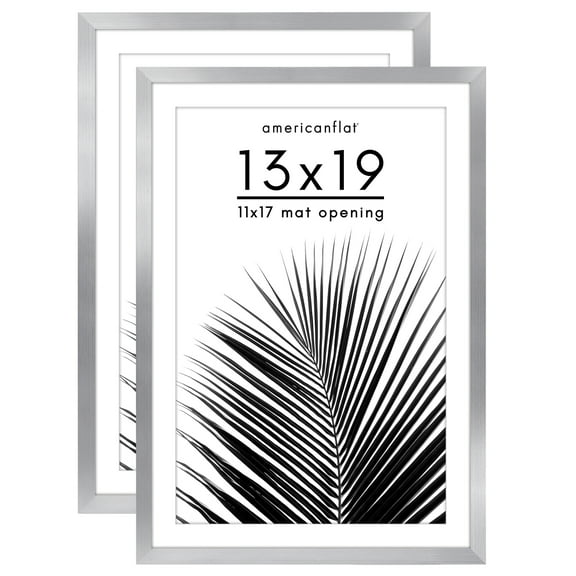 Americanflat 2 Pack of 13x19 Frames with 11x17 Mat - Plexiglass Cover - Silver