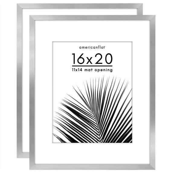 Americanflat 2 Pack of 16x20 Frames with 11x14 Mat - Plexiglass Cover - Silver