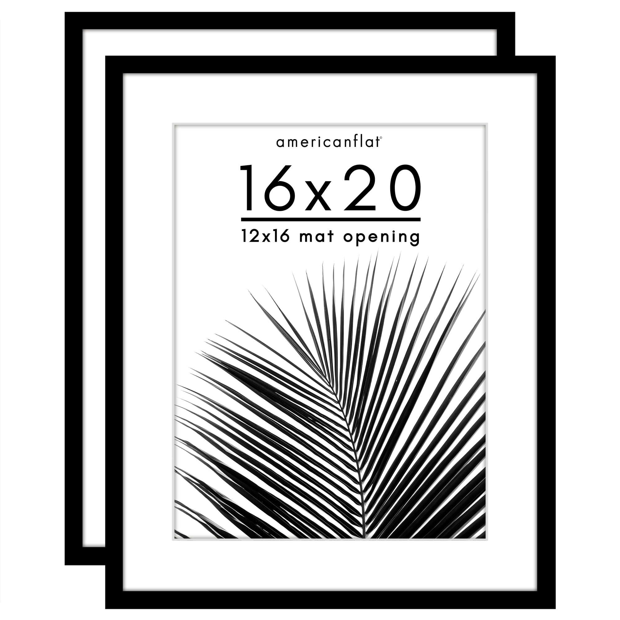 Americanflat 16x20 Picture Frame with Polished Plexiglass with 12x16 Mat 2 Pack Display Photo Galleria - Black