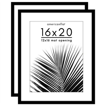 Americanflat 2 Pack of 16x20 Frames with 12x16 Mat - Plexiglass Cover - Black