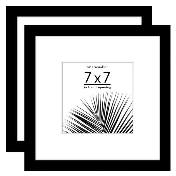 Americanflat 7x7 Picture Frame with Polished Plexiglass with 4x4 Mat 2 Pack Display Photo Galleria - Black