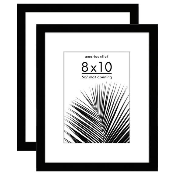 Americanflat 2 Pack of 8x10 Frames with 5x7 Mat - Plexiglass Cover - Black