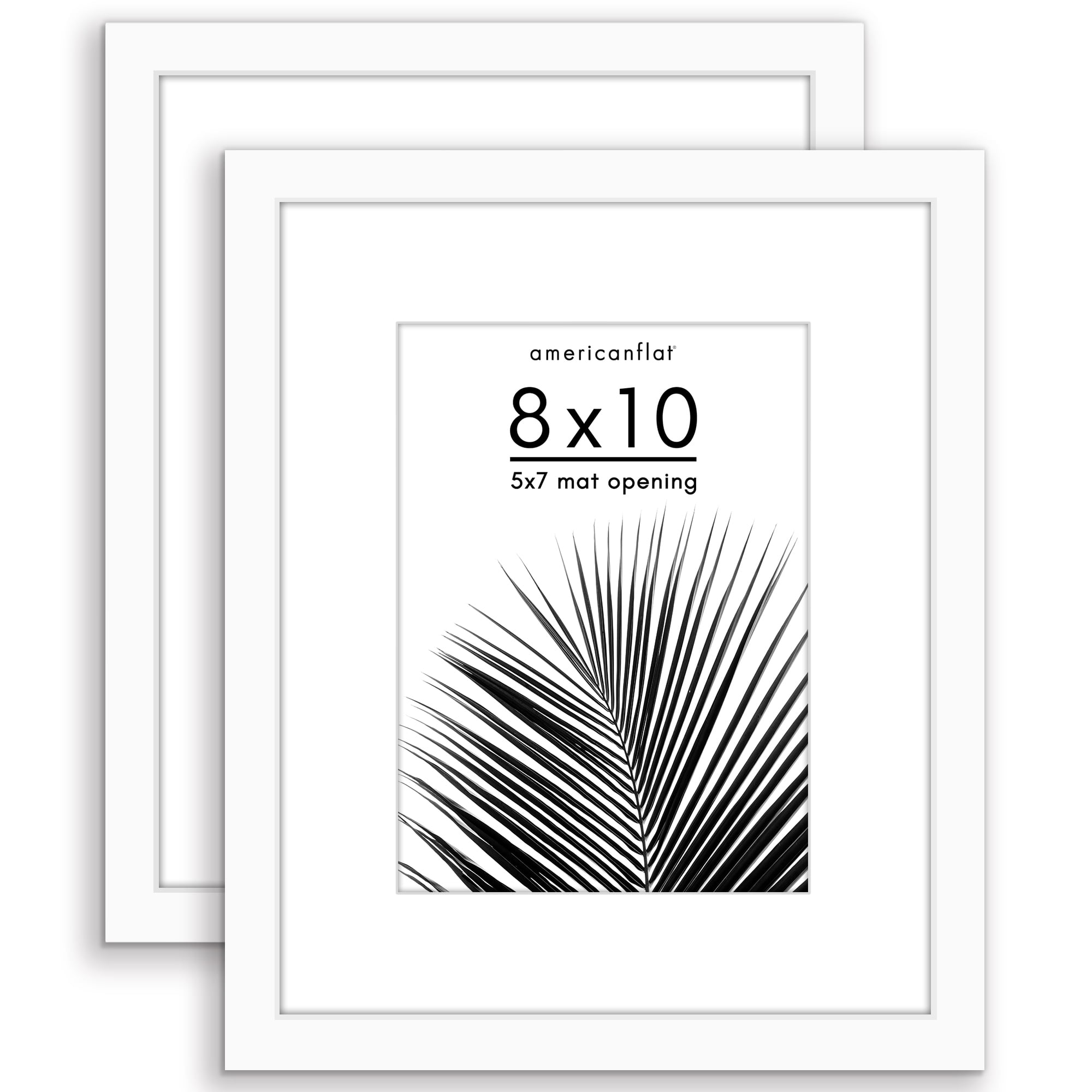 Americanflat 8x10 Picture Frame with Polished Plexiglass with 5x7 Mat 2 Pack Display Photo Galleria - White