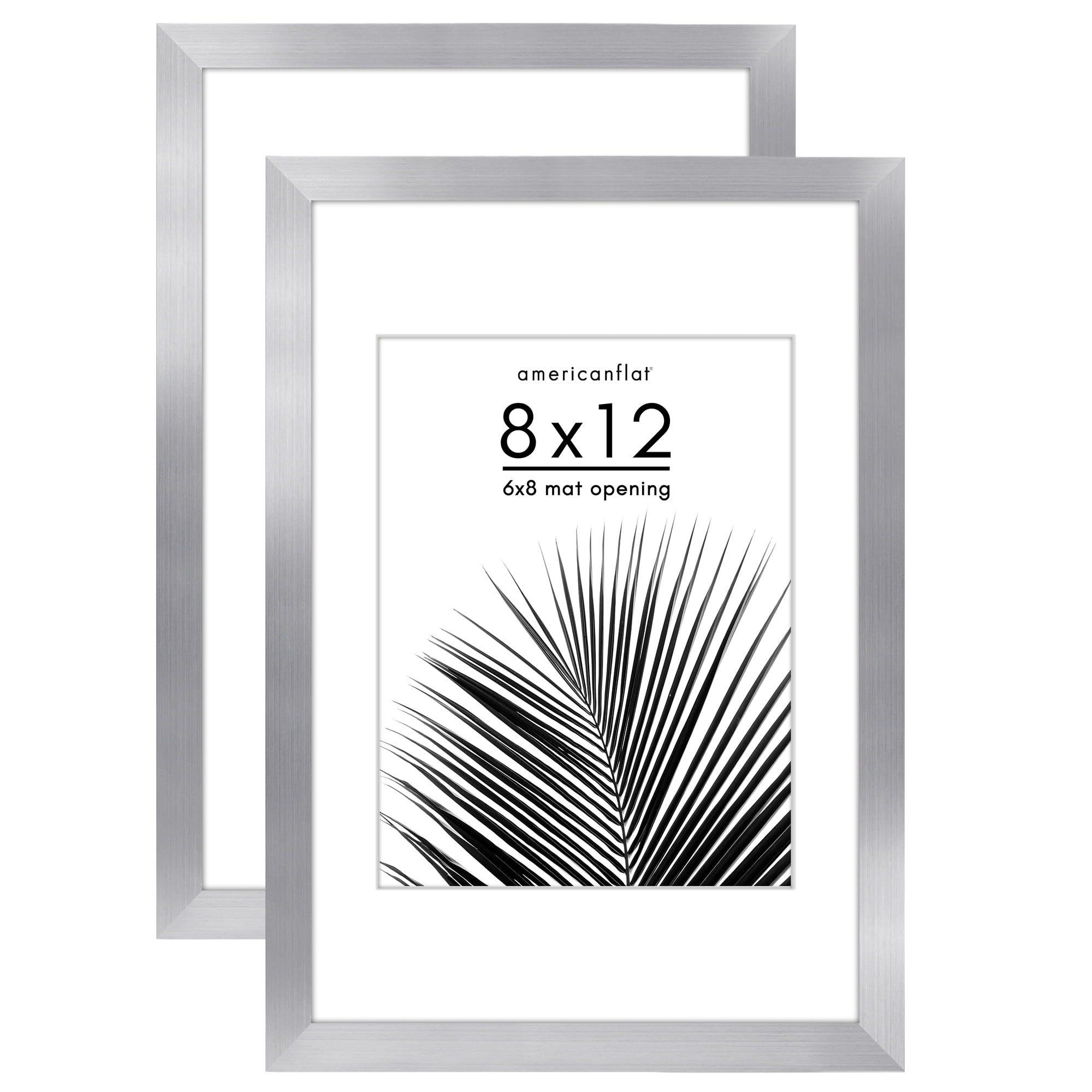 Americanflat 8x12 Picture Frame with Polished Plexiglass with 6x8 Mat 2 Pack Display Photo Galleria - Silver