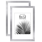 Americanflat 8x12 Picture Frame with Polished Plexiglass with 6x8 Mat 2 Pack Display Photo Galleria - Silver