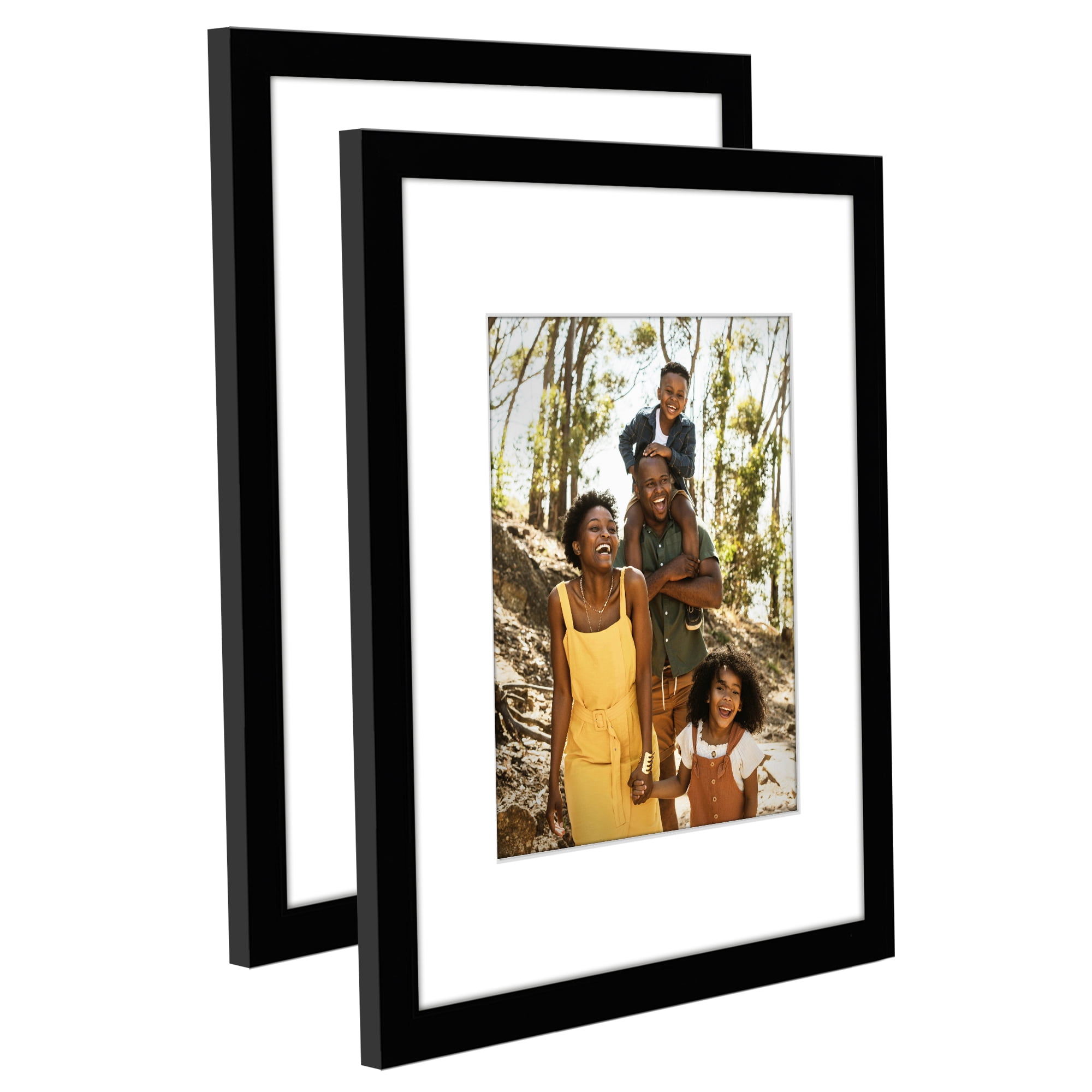 Americanflat 9x12 Picture Frame with Polished Plexiglass with 6x8 Mat 2 Pack Display Photo Galleria - Black