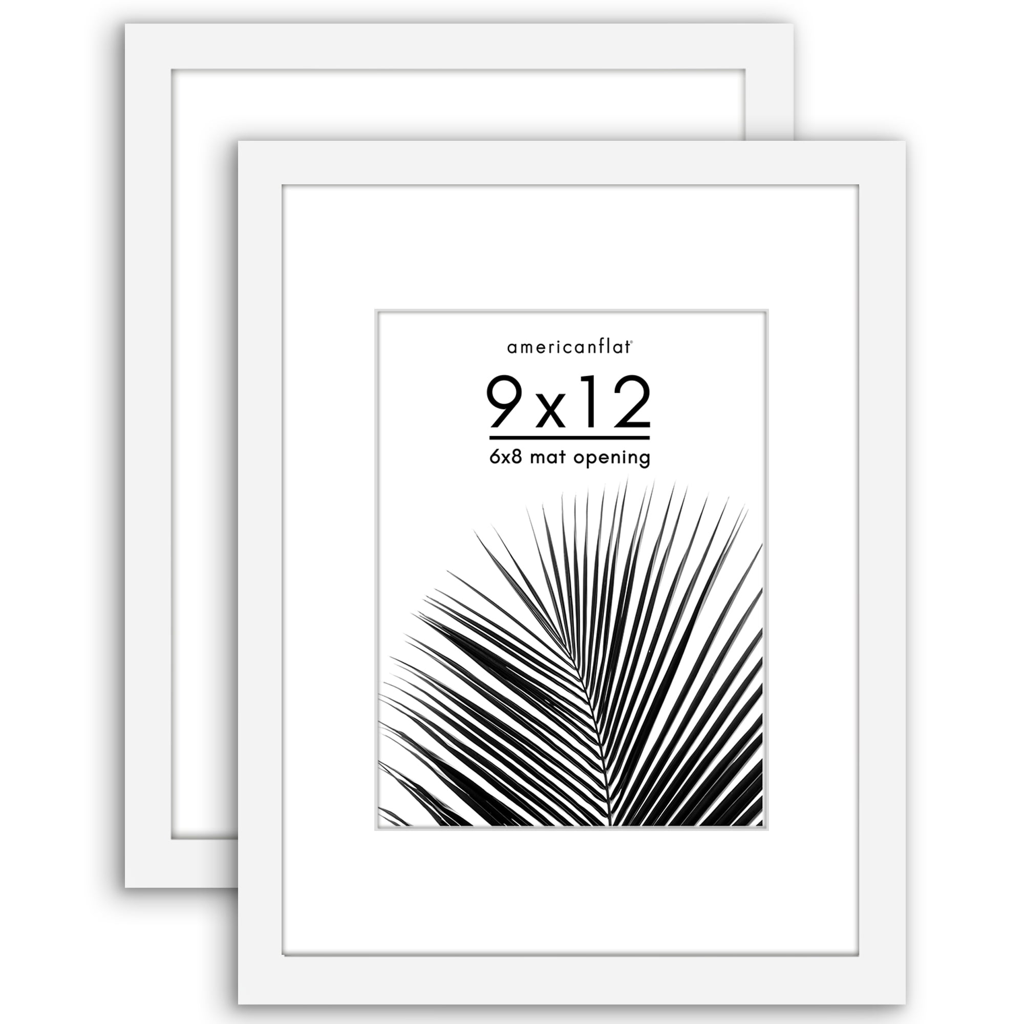Americanflat 9x12 Picture Frame with Polished Plexiglass with 6x8 Mat 2 Pack Display Photo Galleria - White