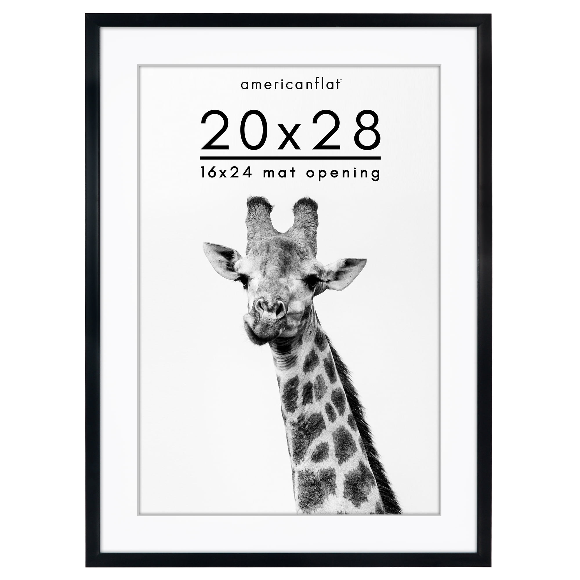 Americanflat 20x28 Picture Frame with Polished Plexiglass with 16x24 Mat Display Photo Soho Collection - Black