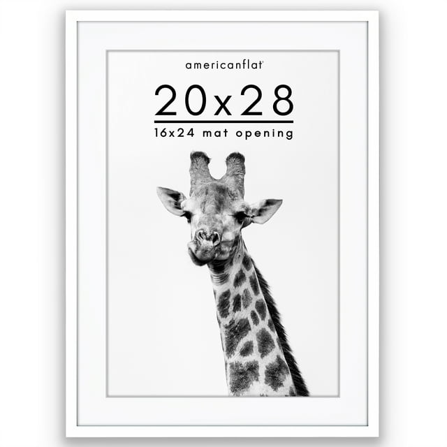 Americanflat 20" x 28" Gallery-Style Picture Frame with Mat to Secure Artwork, Prints, and Photos - White