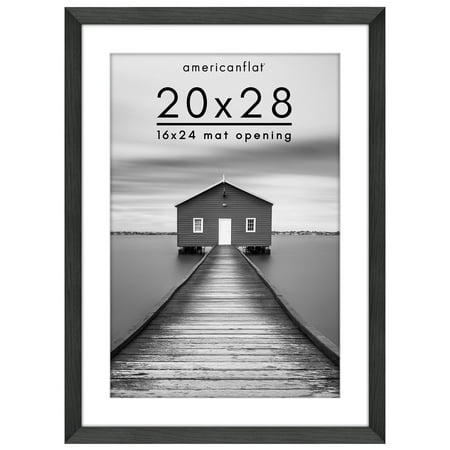 Americanflat 20x28 Picture Frame with Polished Plexiglass with 16x24 Mat Display Photo Hudson Wide - Black