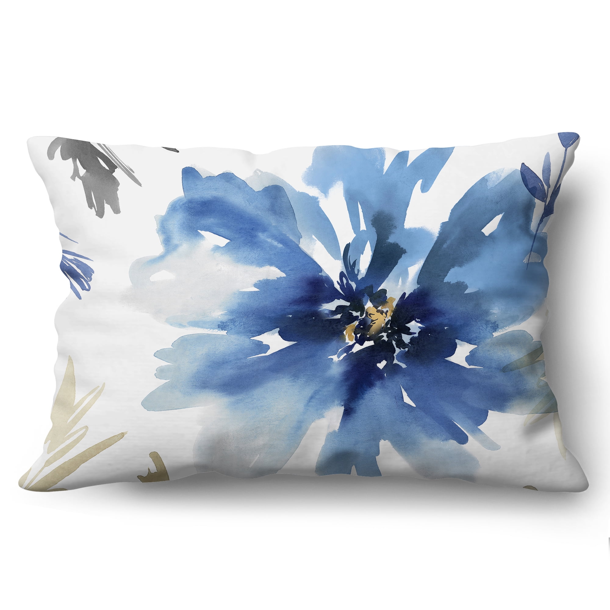 Americanflat 20"x14" Floral Rectangular Throw Pillow with Premium Polyester - White and Indigo