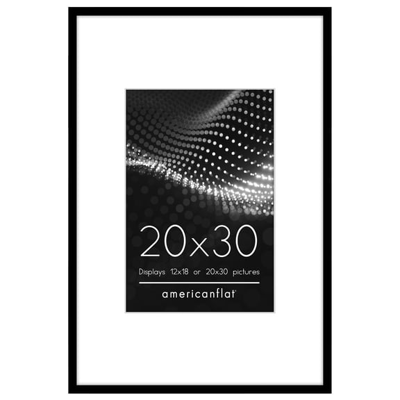 Americanflat 20x30 Poster Frame with Polished Plexiglass with 12x18 Mat Display Photo Streamline Thin - Black