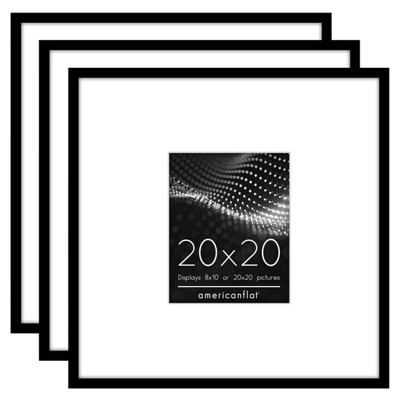Americanflat 20x20 Poster Frame - Set of 3 - Use as 8x10 Frame with Mat or 20x20 Frame Without Mat - Black