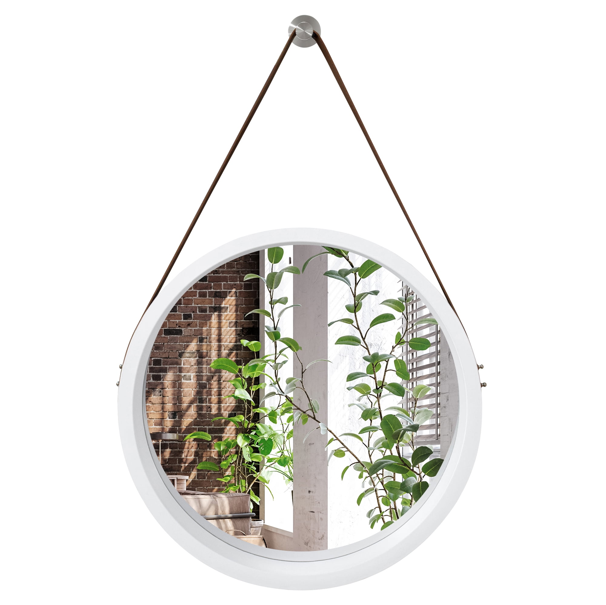 Americanflat - 20x20 White Round Mirror with Strap Circle Mirror for Bathroom, Bedroom, Entryway, Living Room