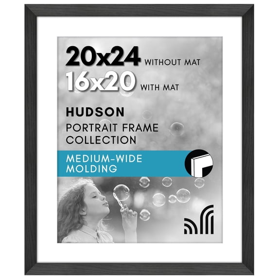 Americanflat 20x24 Picture Frame with Polished Plexiglass - Use as 16x20 Frame with Mat or Display 20x24 Photo Without Mat - Hudson Collection - Wide Picture Frames for Wall Display - Black