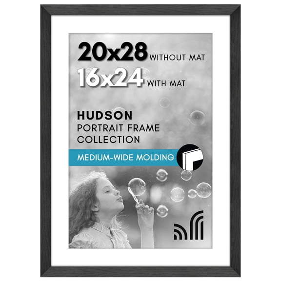 Americanflat 20x28 Picture Frame with Polished Plexiglass - Use as 16x24 Frame with Mat or Display 20x28 Photo Without Mat - Hudson Collection - Wide Picture Frames for Wall Display - Black