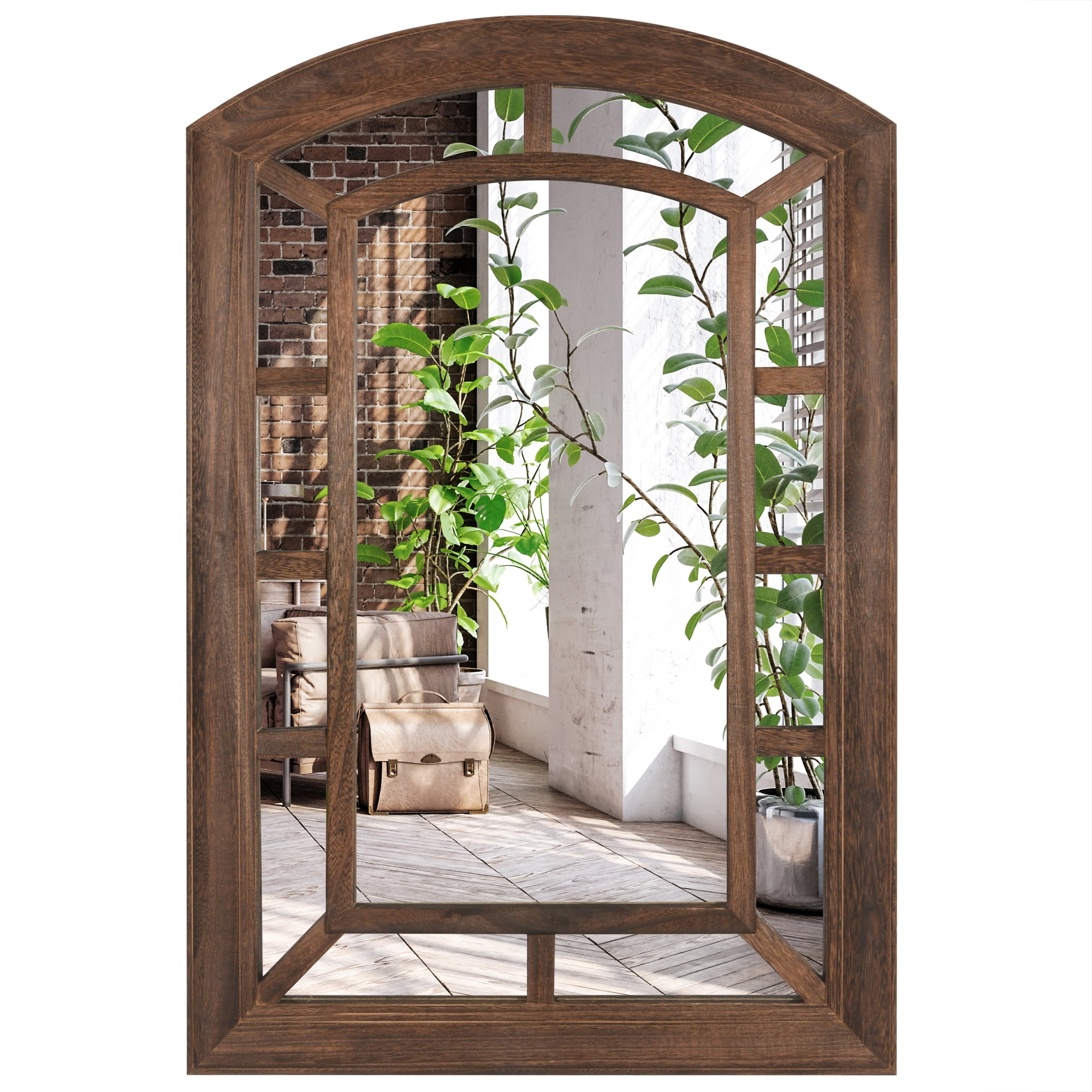 Americanflat 20x30 Farmhouse Wood Mirror in Burned Heavy Sycamore - Arched Wall Mirror for Bathroom, Living Room, Entryway Hall, and Decorative Mirror for Bedroom