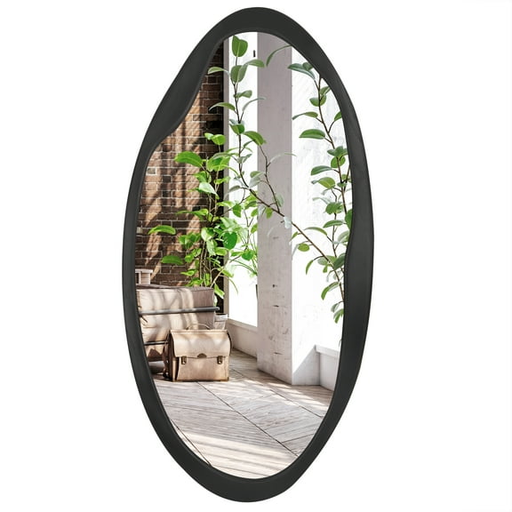 Americanflat 20x40 Organic Shaped Wood Mirror in Black Sycamore - Oval Wall Mirror for Bathroom, Living Room, Entryway Hall, and Decorative Mirror for Bedroom