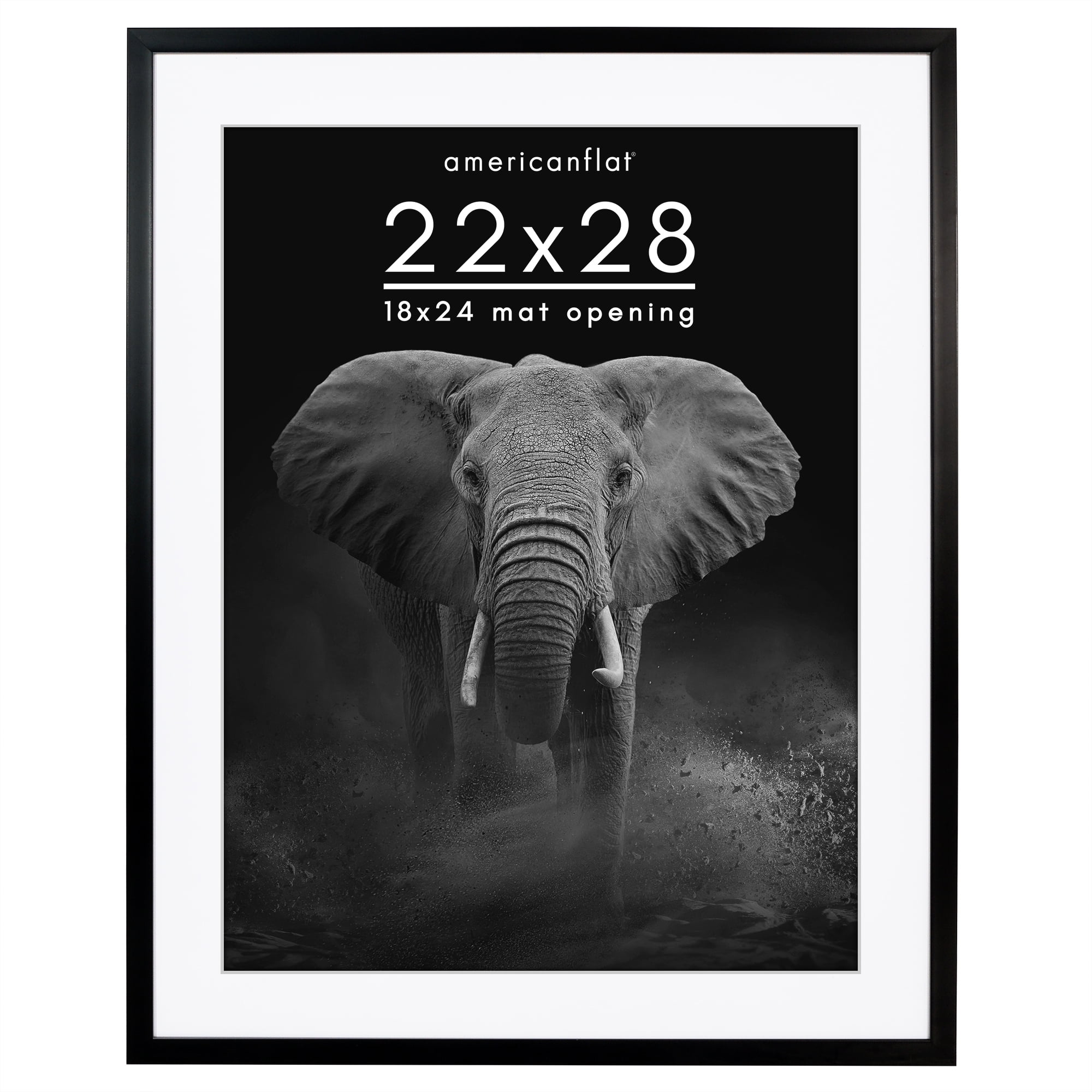 Americanflat 22x28 Poster Frame with Polished Plexiglass with 18x24 Mat Display Photo Soho Collection - Black