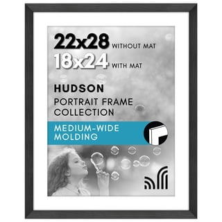 Americanflat 22x28 Poster Frame with Polished Plexiglass - Use as 18x24 Frame with Mat or Display 22x28 Photo Without Mat - Hudson Collection - Wide Picture Frames for Wall Display - Black